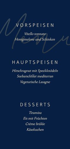 Menükarte Hochzeitsfeier Goldene Schrift Rückseite