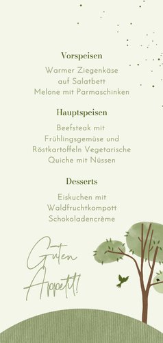 Menükarte Jugendweihe Baum Papierstruktur Vogel Rückseite