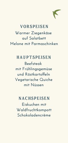 Menükarte Jugendweihe Vögel blau gestreift  Rückseite