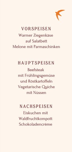 Menükarte Jugendweihe Vögel rosa gestreift 3