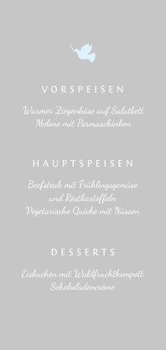 Menükarte Kommunion blau schlichte Eleganz mit Foto Rückseite