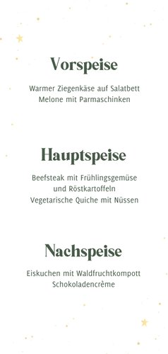 Menükarte Kommunion dunkelgrün & Gold Rückseite