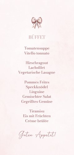 Menükarte Kommunion in rosa mit Schleife Rückseite