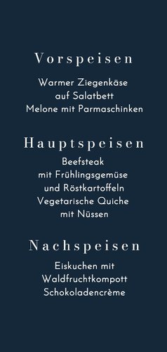 Menükarte Konfirmation Dunkelblau mit Weiß Kreuz 3