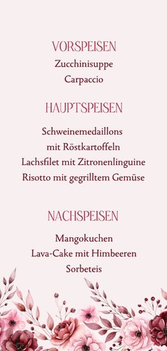 Menükarte Rosengesteck rosa Hochzeit Rückseite