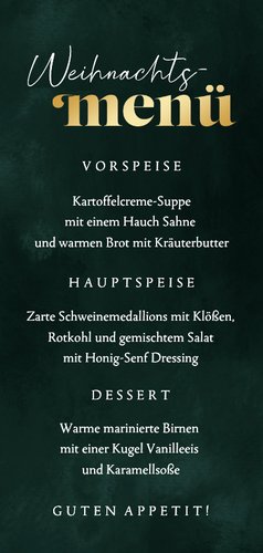 Menükarte Tannenzweige Sternchen Heiligabend Weihnachten Rückseite