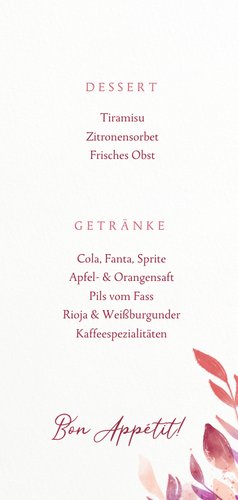 Menükarte Taufe florales Kreuz pink 3