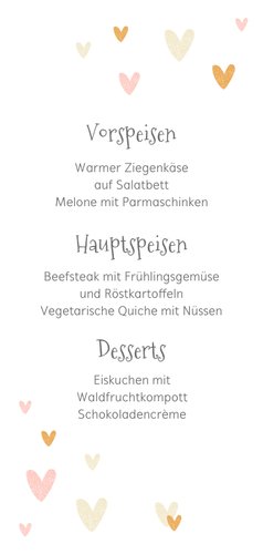 Menükarte Taufe Foto und kleine Herzen Rückseite