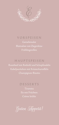 Menükarte Taufe klassisch rosé Rückseite