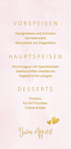 Menükarte Taufe rosa Foto & Goldherzen Rückseite