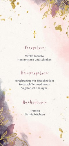 Menükarte Taufe Watercolour rosa botanisch Rückseite