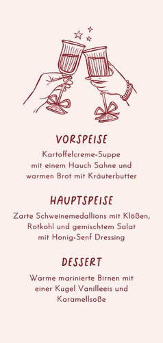 Menükarte Weihnachtsessen Doodles rosa Rückseite