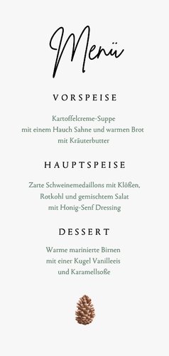 Menükarte Weihnachtsessen Tannenzapfen Tannenzweige Rückseite