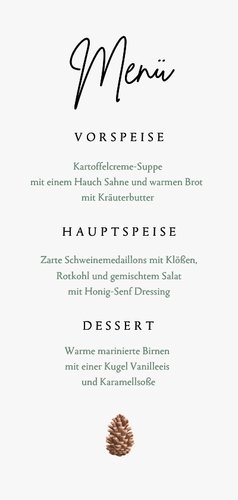 Menükarte Weihnachtsessen Tannenzapfen Tannenzweige Rückseite