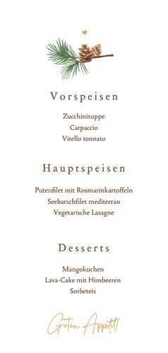 Menükarte Winterhochzeit Tannenzweige Rückseite