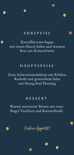 Menükarte zum Weihnachtsessen dunkelblau botanisch Rückseite