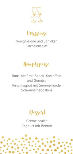 Menükarte zur Hochzeit mit goldener Schrift und Foto 3