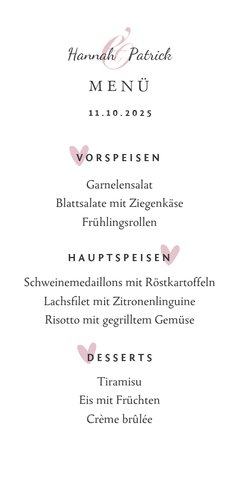 Menükarte zur Hochzeit Rosen & Marmor Rückseite