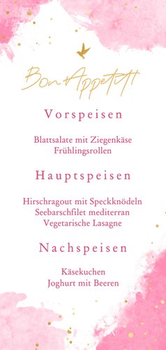 Menükarte zur Jugendweihe Rosa Aquarell Rückseite