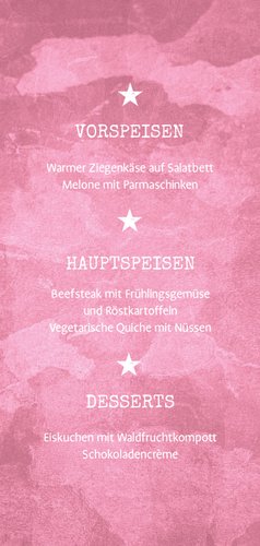 Menükarte zur Kommunion Militarylook rosa Rückseite