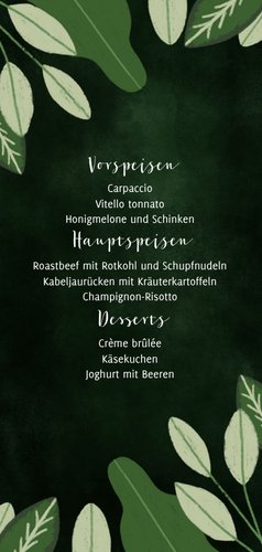 Menükarte zur Taufe Blätter botanisch Foto Rückseite