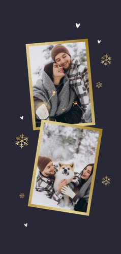 Neujahrskarte Fotocollage Hochformat goldene Schneeflocken 2