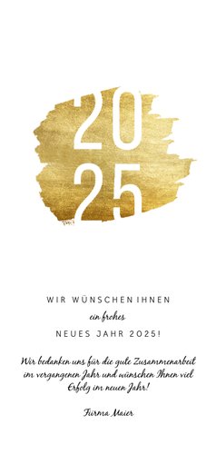 Neujahrskarte mit 2025 auf Goldfarbe Rückseite