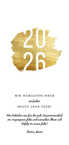 Neujahrskarte mit 2026 auf Goldfarbe Rückseite