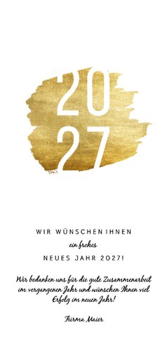 Neujahrskarte mit 2027 auf Goldfarbe Rückseite