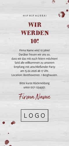 Partyeinladung mit Foto und Rotweinglas Rückseite