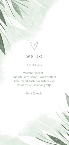 Save-the-Date-Karte Hochzeit zierliche Blätter Rückseite