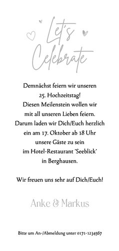 Silberhochzeit Einladungskarte 25 silber & Kalender Rückseite