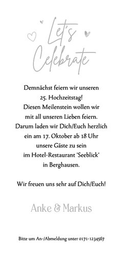 Silberhochzeit Einladungskarte 25 silber & Kalender Rückseite