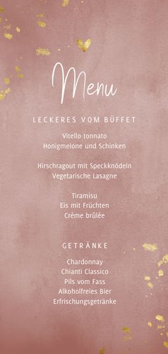 Speisekarte Hochzeit 'Menu' Aquarell & Goldtupfen Rückseite