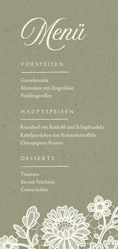 Speisekarte Hochzeit romantisch Spitze Send a Smile
