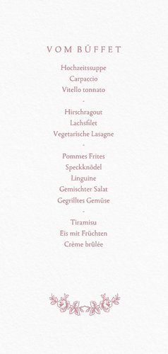 Speisekarte Hochzeitsfeier romantische Rosen rosa 3