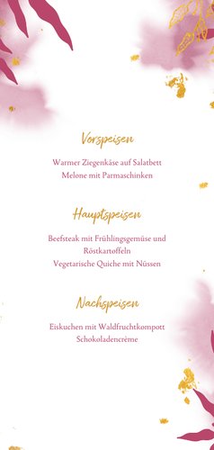 Speisekarte Konfirmation botanisch pink Rückseite