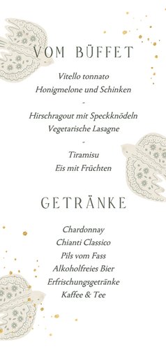 Speisekarte Konfirmation drei Tauben Goldschrift Rückseite