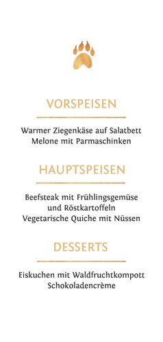 Speisekarte zur Taufe süßer Tiger Rückseite