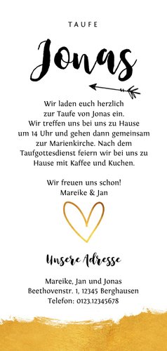 Taufeinladung eigenes Foto und Herz Rückseite