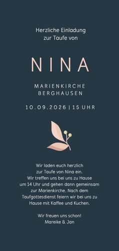 Taufeinladung Initiale mit Blumenornamenten Foto innen 3