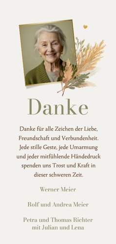 Trauerkarte Danke Trockenblumen Strauß Rückseite
