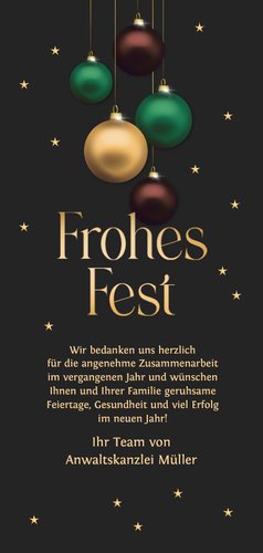 Weihnachtskarte Firma elegante Weihnachtskugeln Rückseite