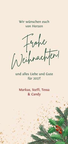 Weihnachtskarte Foto, Zweige & Sprenkel Rückseite