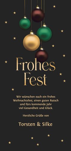 Weihnachtskarte Frohes Fest mit Weihnachtskugeln Rückseite