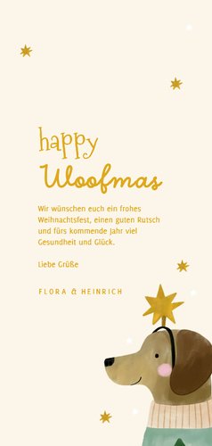 Weihnachtskarte 'Woofmas' Dackel mit Pulli Hochformat 3