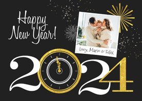 2024 Neujahrskarte mit Uhr und Foto