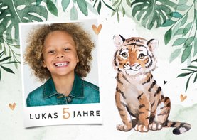 Botanische Einladung Kindergeburtstag mit Foto und Tiger