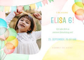 Bunte Einladung Kindergeburtstag Luftballons & Foto