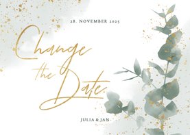 Change-the-date-Karte zur Hochzeit Eukalyptus